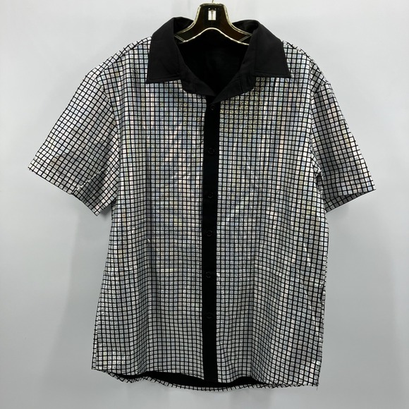 Disco Ball Button Up Bowling Shirt Men's Large Flashy 1970's Style - Picture 4 of 5